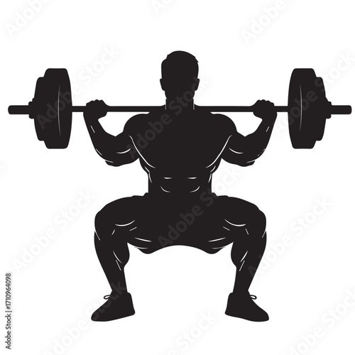 “Barbell Squat Silhouette – Strength Training Exercise Vector”