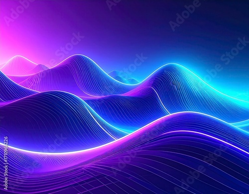 Abstract Futuristic Waves and Digital Landscape. Generated image