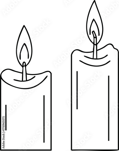 Two burning candles line art simple minimal illustration with flickering flames vector design 