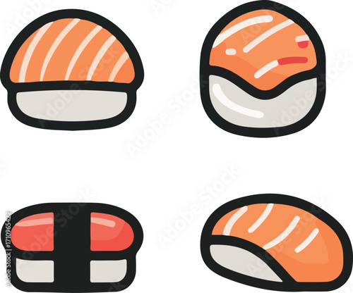 set of simple drawn sushi rolls vector design