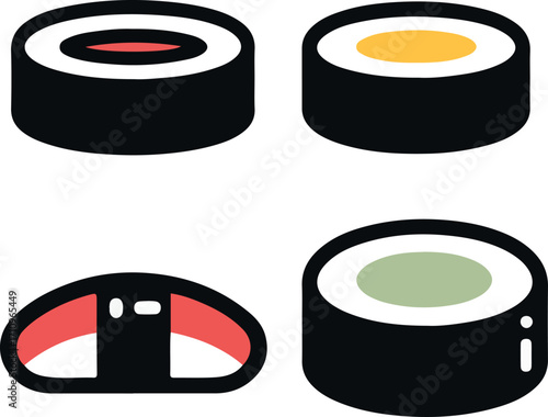 set of simple drawn sushi rolls vector design