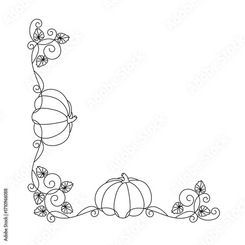 Floral corner border decorative outline hand drawn illustration, elegant thin frame pattern made of leaves, flowers and vines for greeting card, invitation, banner, other design purposes