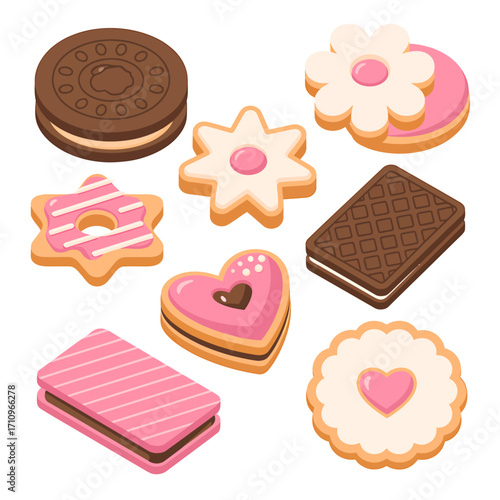 Illustrated collection of delicious cookies and baked goods