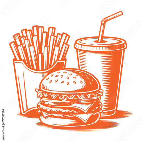 Delicious burger fries and soda combo meal for fast food cravings