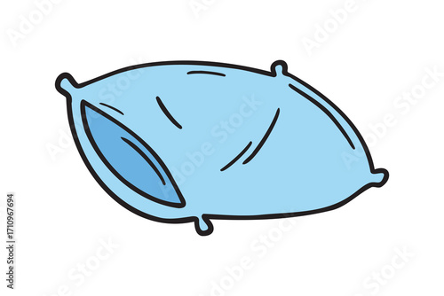 blue cartoon pillow icon doodle hand drawn. pillow drawing clipart symbol