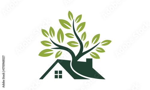 Nature's embrace cozy home symbolism abstract tree growing out of roof design