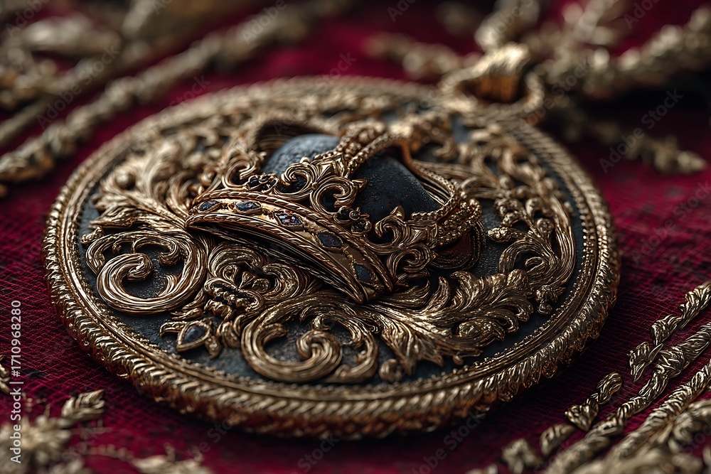 Obraz premium Elegant gold crown medallion with royal details high resolution picture