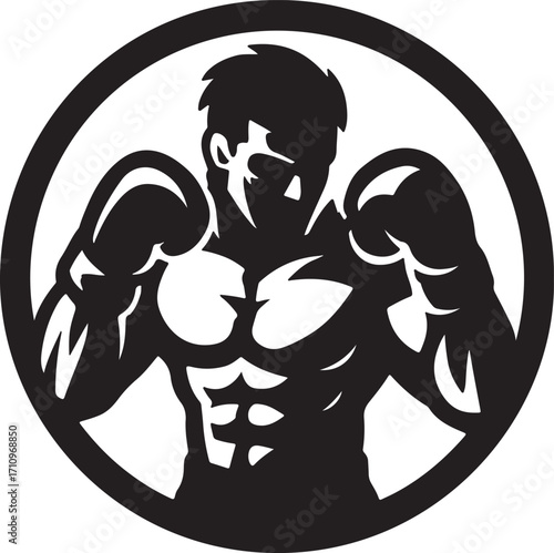 Street Fighter Boxer Silhouette Mascot Logo with Gloves and Bold Pose for Esports, Sports, and Fitness Branding