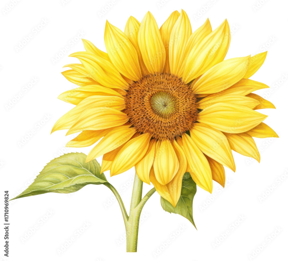 Naklejka premium PNG Sunflower plant white background inflorescence.