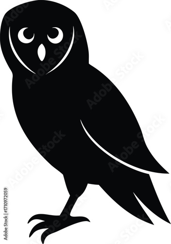 Stylized Barn Owl Silhouette Perched Calmly On One Leg Illustration