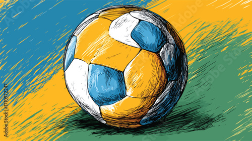 Detailed Soccer Ball Drawing on Green Background for Sports Design Projects