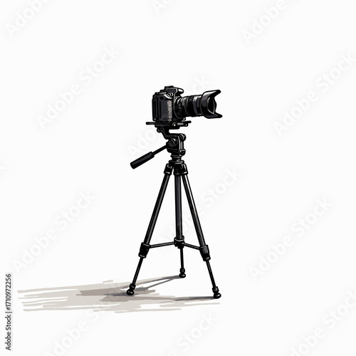 Camera on a tripod against a white background