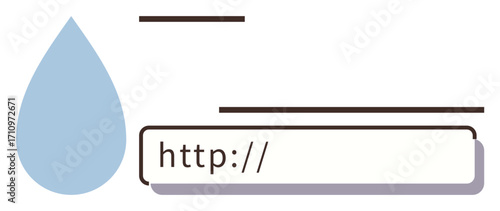 Blue water drop next to an address bar with http emphasizing internet, digital water management, sustainability, online resources, communication, global reach, and innovation. Ideal for technology