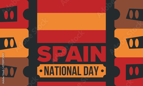 Spain National Day. Spanish flag. National happy holiday, celebrated annual in October 12. Hispanic heritage. Poster, card, banner and background. Vector illustration