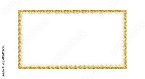 Sparkling rectangle gold border with glitter texture. Festive frame isolated on white. Vector illustration.