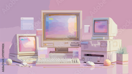 Vibrant Abstract Aesthetic Background with 90s Style Syst