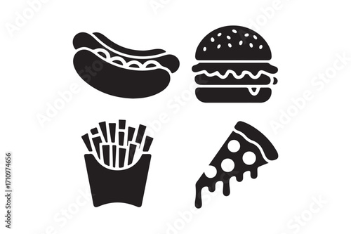 Silhouette icons of popular fast food items