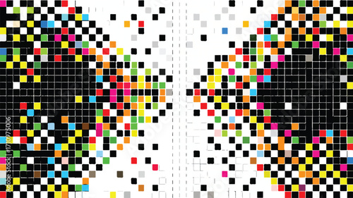 Futuristic Pixel Art Grid Pattern on White Background
