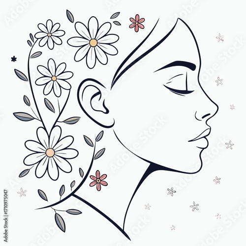 human face with small flowers