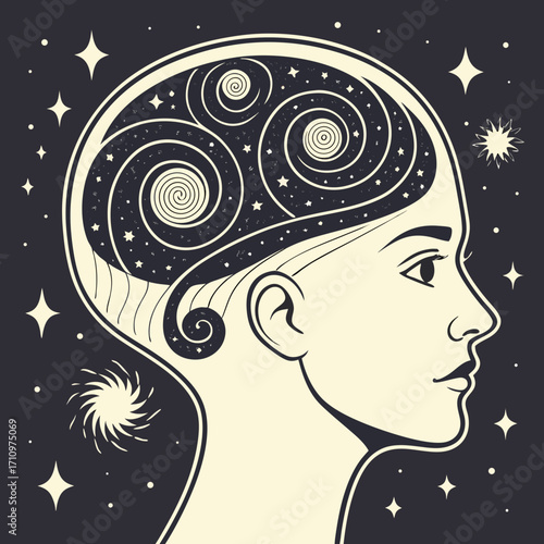  head filled with glowing stars and galaxy
