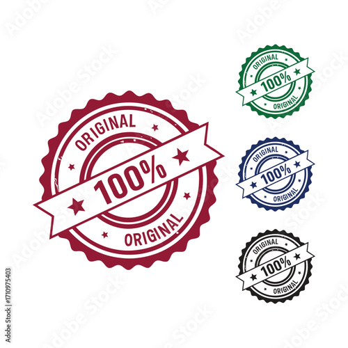100% original badge vector seal set, authenticity guarantee emblem, promotional quality label collection, retail business product marketing sticker, advertising approval symbol template illustration