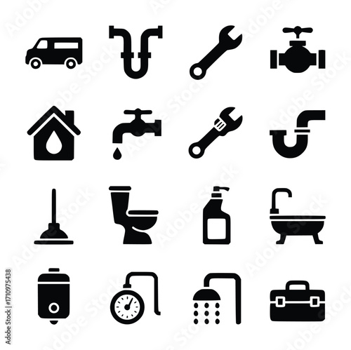 Plumbing and Home Maintenance Icons Set