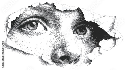 Stippling Art of Human Face Emerges in Abstract Form
