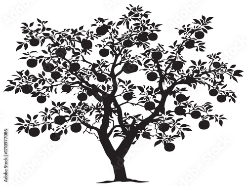 Detailed apple tree silhouette featuring abundant fruit clusters
