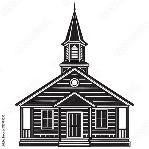 Church silhouette vector illustration of holy cross chapel with steeple and spire architecture landmark