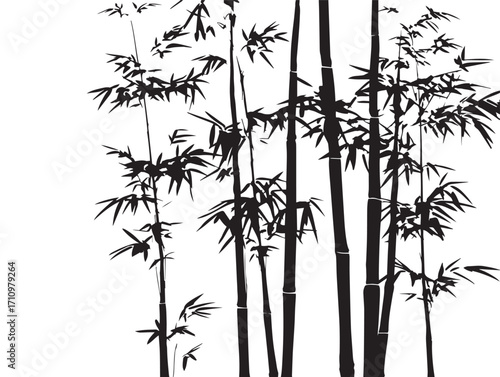Strong bamboo stalk silhouette illustration with natural upright beauty