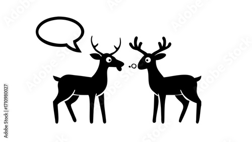 Two cartoon deer in black silhouette facing each other with a speech bubble and thought bubble above them