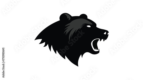 Brave Bear Head Silhouette Isolated on White Background - Powerful Wildlife Symbol