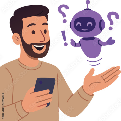 Man interacting with futuristic ai chatbot technology for smart communication and assistance vector