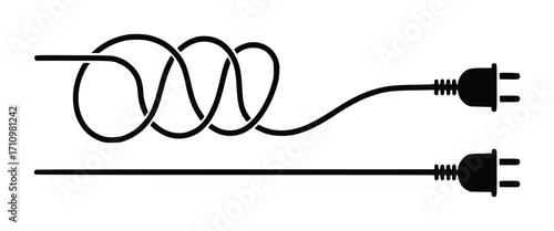 Tangled vs. Untangled Electrical Cords with Plugs