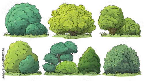Vivid Cartoon Shrub Bush Set for Garden Green Decoration