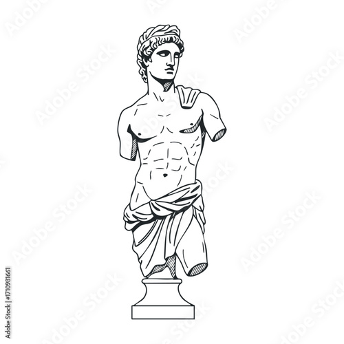 Exploring ancient sculpture museum gallery artwork historical environment side view cultural significance. Vector illustration