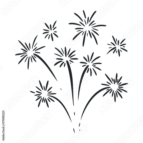 Celebratory fireworks display night sky graphic artwork vibrant colors artistic viewpoint festive concept. Vector illustration