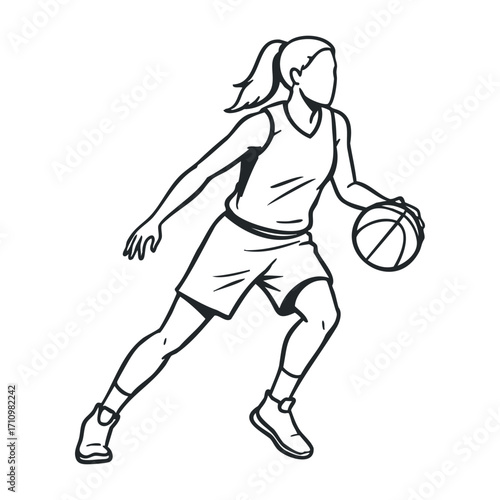 Basketball dribbling action court illustration dynamic environment side view sports concept. Vector illustration
