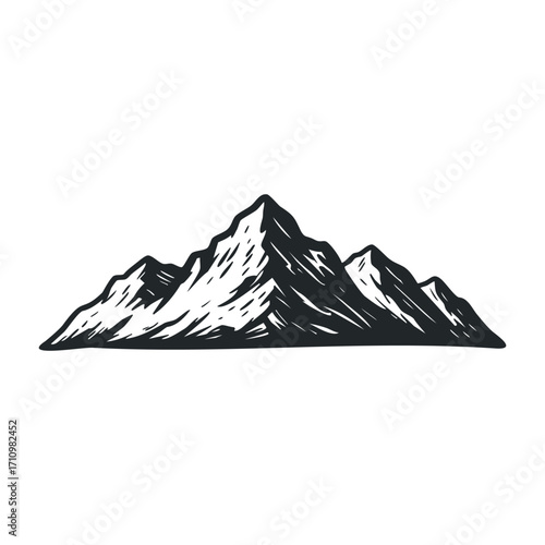 Majestic mountain range nature landscape black and white illustration artistic viewpoint minimalist design. Vector illustration