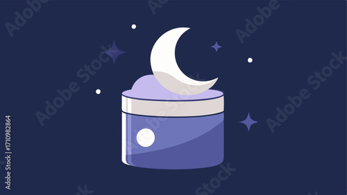 Exosome Infused Night Cream A smooth richlooking night cream in a frosted container with stars and a crescent moon hinting at its overnight rejuvenation benefits.