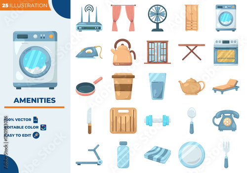 Amenities Illustration Editable Icons set. Vector illustration