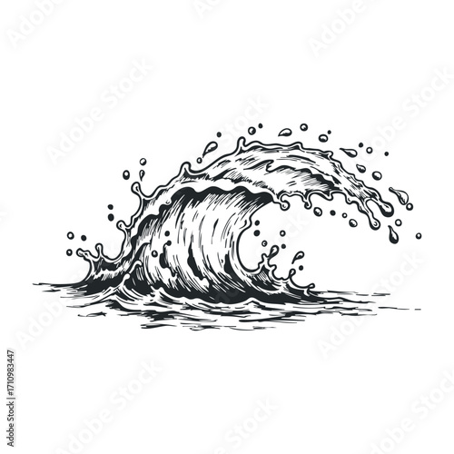 Crashing ocean wave coastline illustration natural environment fluid dynamics. Vector illustration