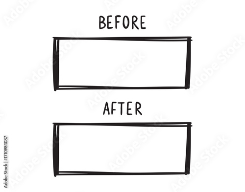 before and after screen rectangle frames. before after banner with empty space. Hand drawn doodle line template for graphic design. 
