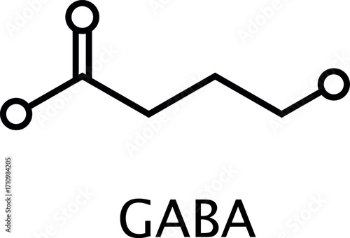 Vector thin line icon of GABA molecular structure. Chemical formula Art & Illustration
