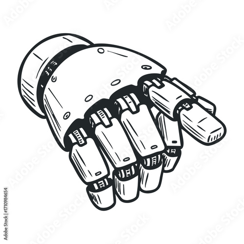 Innovative robotic hand design technology workshop digital illustration futuristic engineering concept. Vector illustration