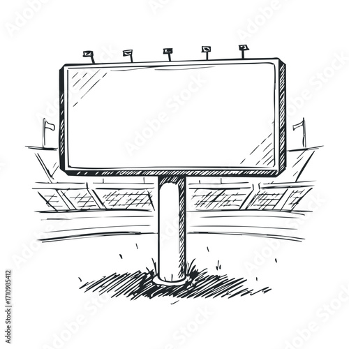 Sporting event advertisement billboard stadium sketch drawing open air perspective marketing concepts. Vector illustration
