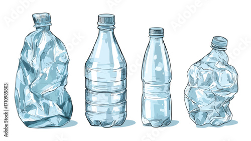 Reusable eco-friendly crumpled plastic bottles for drinking water set