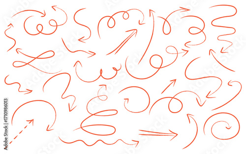 Hand drawn arrow set in orange on white page