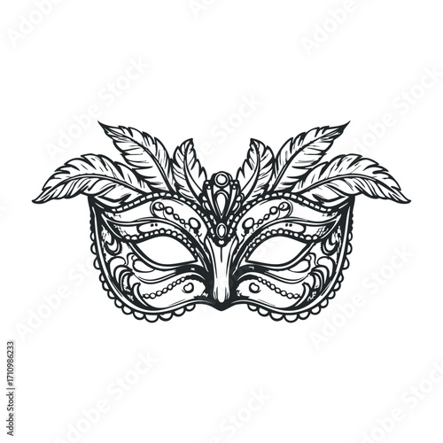 Elegant masquerade mask design artistic illustration creative studio black and white cultural symbolism. Vector illustration