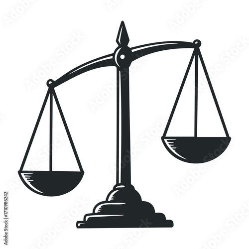 Legal justice balance symbol legal system graphic illustration minimalist design black and white justice concept. Vector illustration